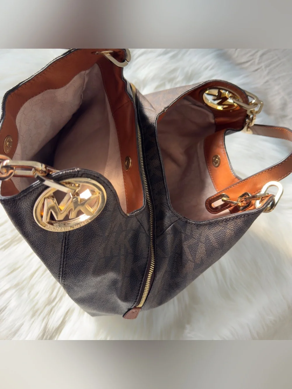 Michael Kors Brown Logo Tote Bag with Gold Hardware